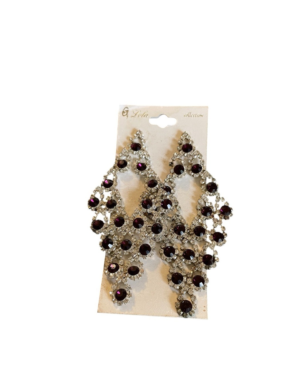 Vintage Lola Collection Purple Crystal Chandelier Earrings, New with Tags